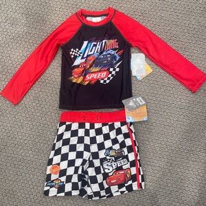 🆕 NWT- Disney Cars Lightning McQueen Kids Swim Set - Red and Black size 4T
